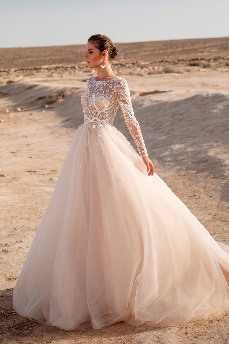 Illusion Neckline A-Line Wedding Dress – HAREM's Brides