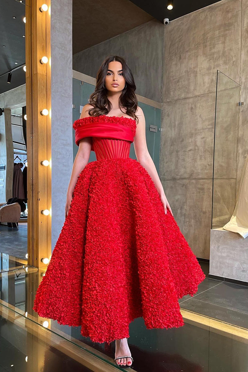 Off the Shoulder Ruffles Red Long Prom Ball Gown QP2441
