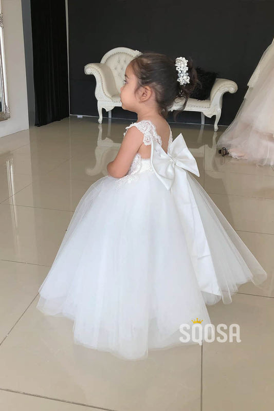 Ball Gown Tulle Lace Top Cute Bow Flower Girl Dress QF0826