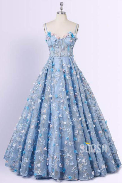 Luxury Lace Spaghetti Straps Sweetheart A-Line Long Prom Dress QP0884|SQOSA