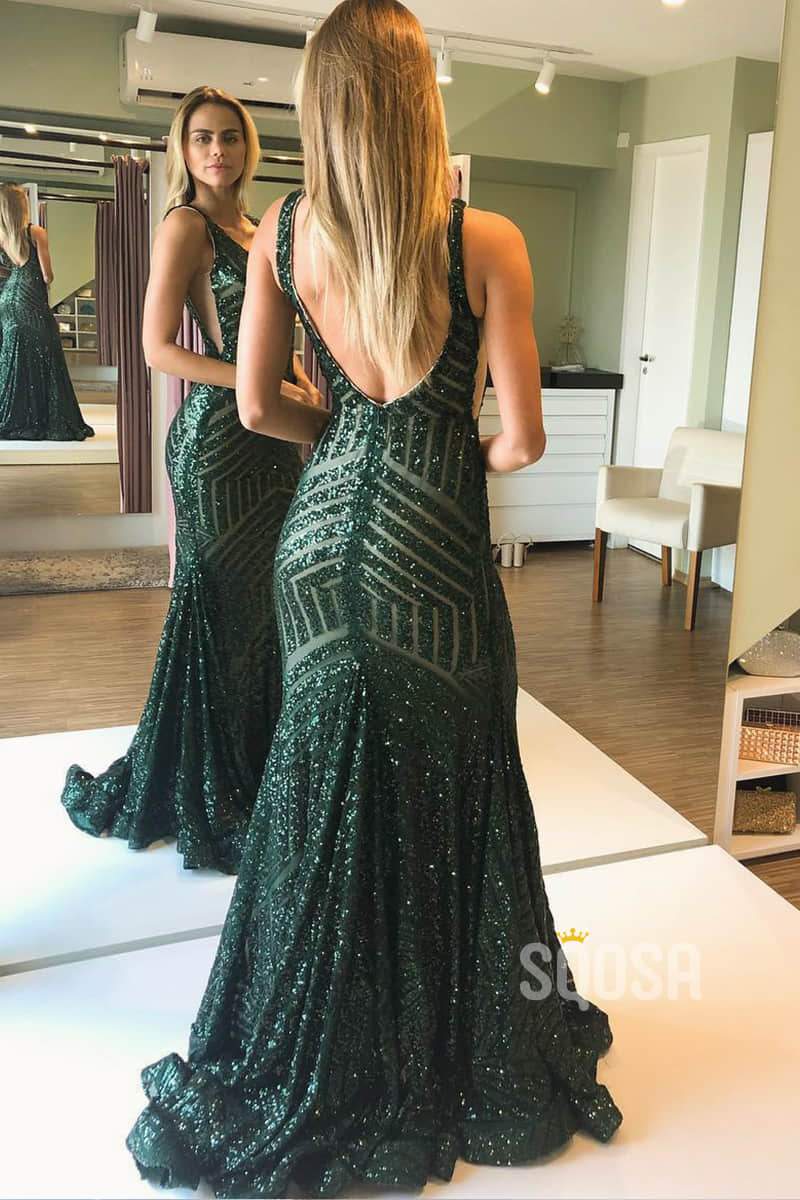 Mermaid/Trumpet Prom Dress Green Sequins Long Formal Evening Gowns QP1366|SQOSA