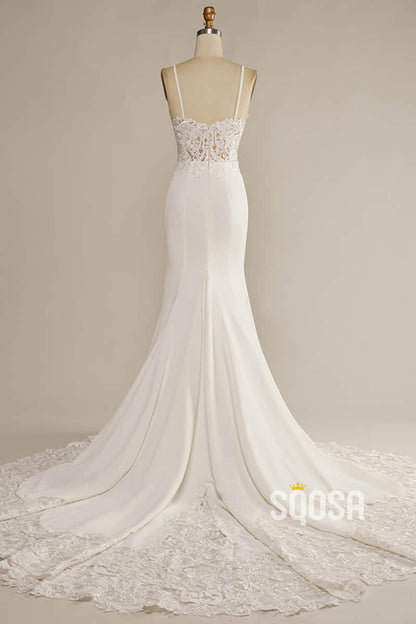 Spaghetti Straps Exquisite Lace Wedding Dress Mermaid Gown QW2519|SQOSA