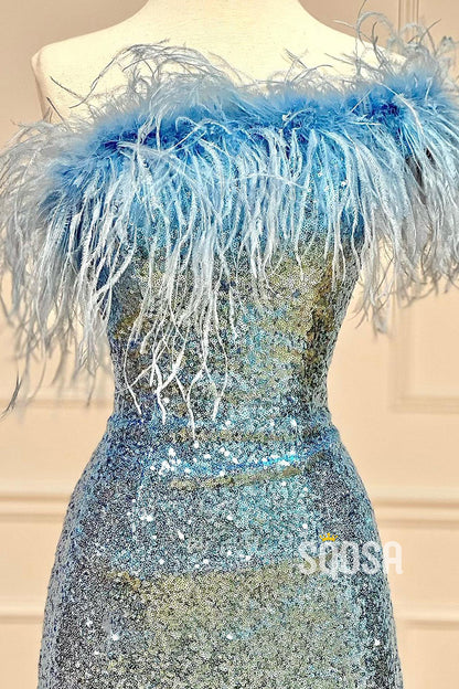 Strapless Feathers Tight Homecoming Dress QS2089