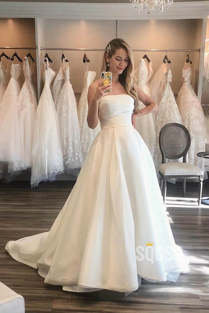 A-line Chic Strapless Ivory Simple Wedding Dress Bridal Gown