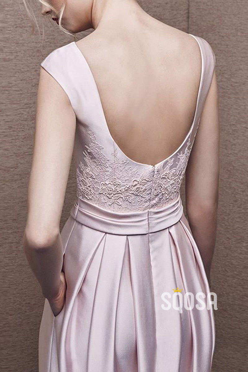 Scoop A-Line Sleeveless Open Back Appliques Mother of the Bride Dress QM3311