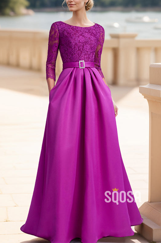 Scoop 3/4 Sleeves A-Line Two Tone Mother of the Bride Dress QM3315