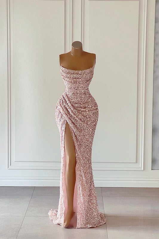 Unique Scoop Pleats Side Slit Long Prom Formal Dress QP2453
