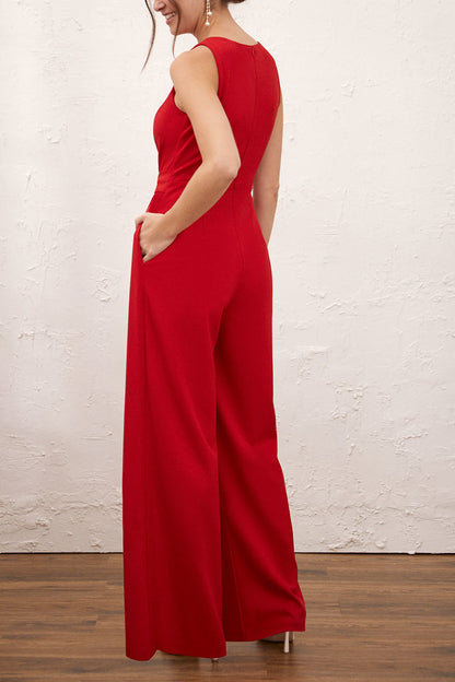 Red Bateau Elegant Mother of the Bride Dress with Pockets Pant Suits QM3153