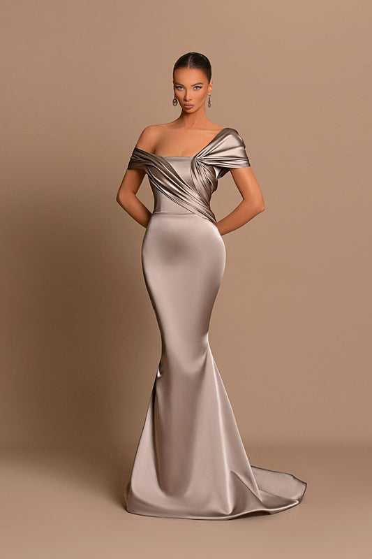 Sheath One Shoulder Satin Pleated Long Bridesmaid Dress Plus Size QB3055