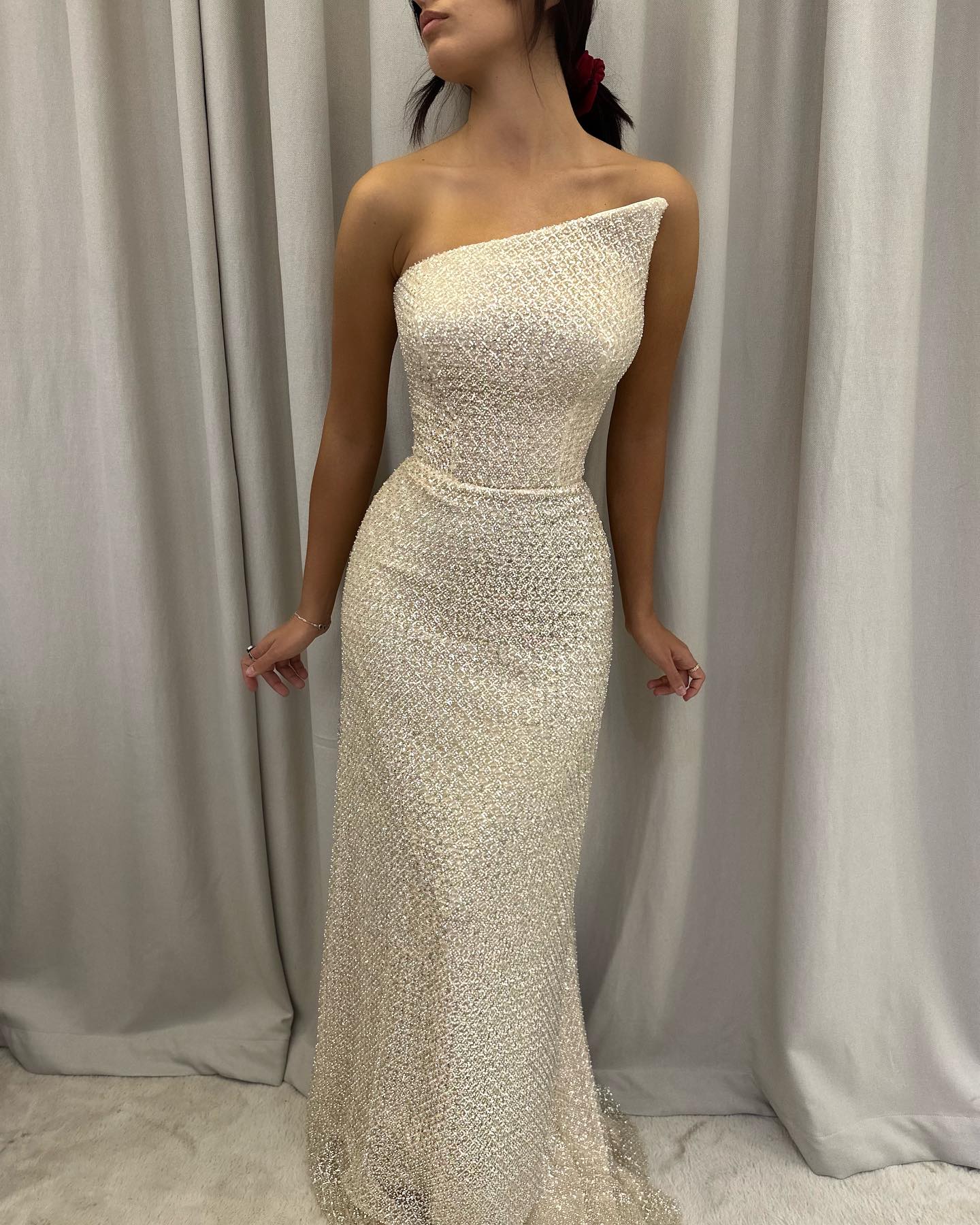 Champagne Sheath Plunging One Shoulder Straps Long Prom Evening Dress QP2917