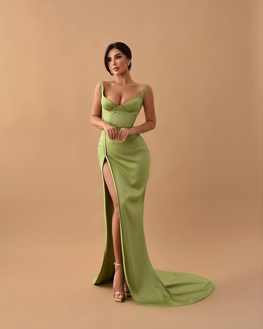 Chic Sweetheart Straps Light Green Prom Dress With Slit QP3132