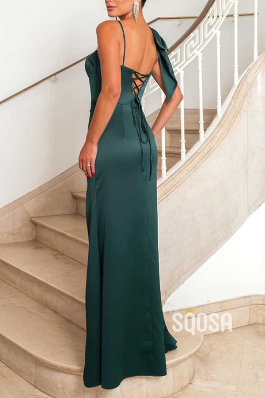 Satin Sweetheart Spaghetti Straps With Side Slit Party Prom Evening Dress QP3396