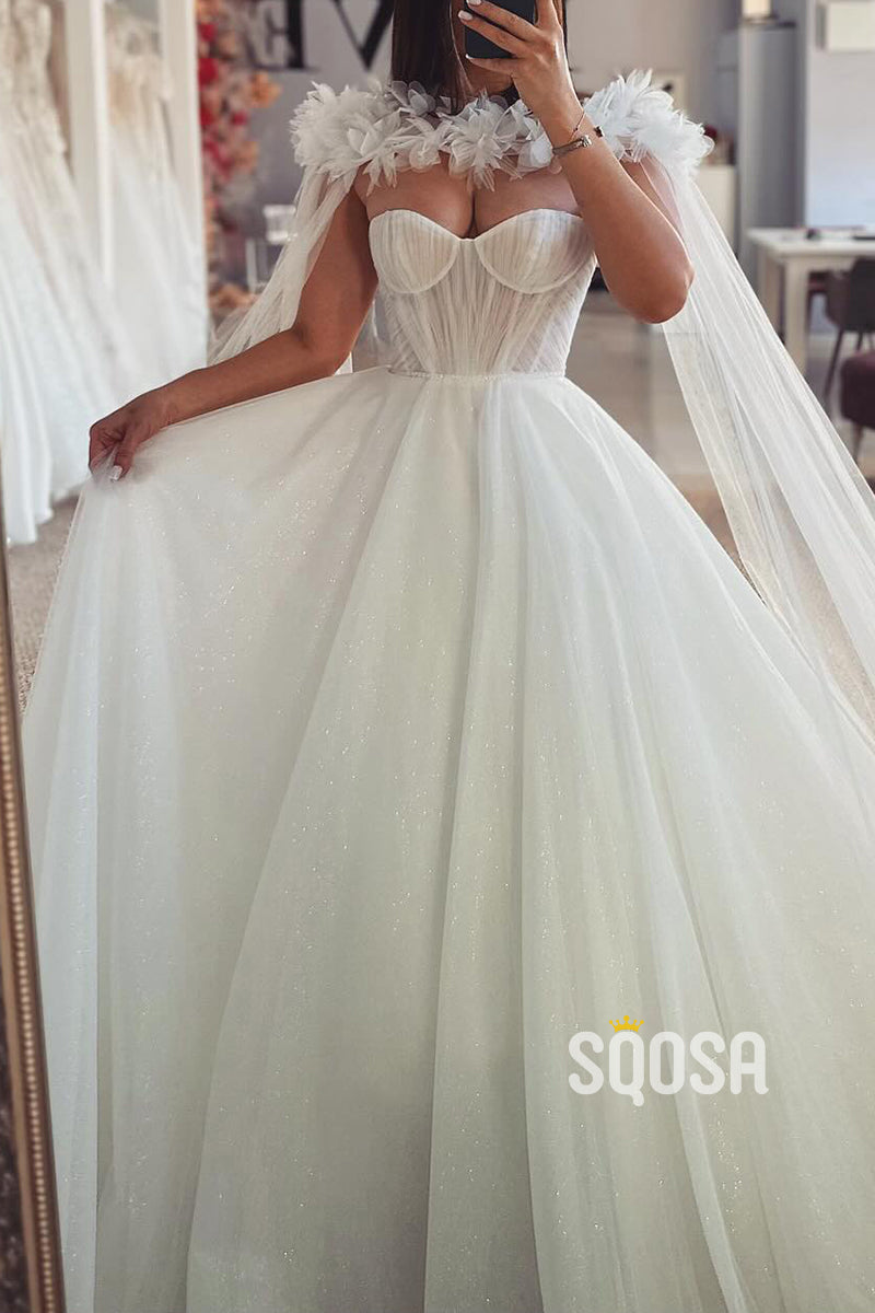 Tulle A-Line Empire Glitter  With Detachable Bolero Wedding Dress QW8145