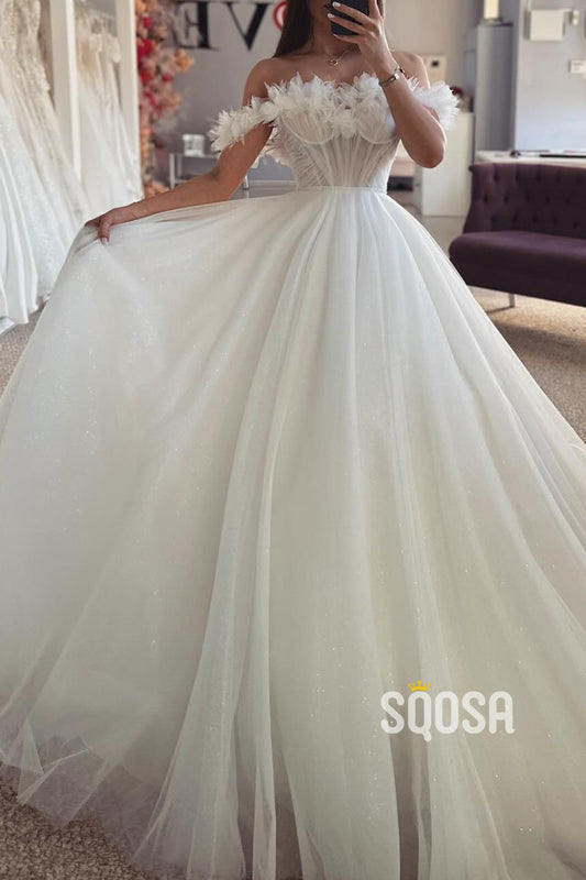 Tulle A-Line Empire Glitter  With Detachable Bolero Wedding Dress QW8145
