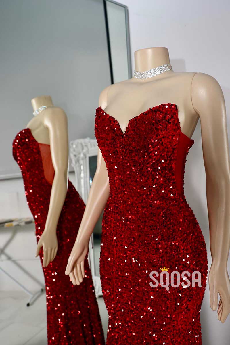 Sexy Trumpet Strapless Fully Sequined Party Prom Evening Dress For Black Women QP3442