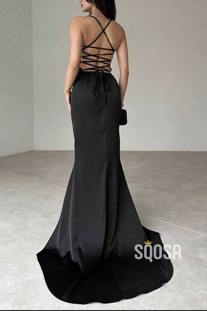 Simple Trumpet Strapless Lace-Up Party Prom Evening Dress  QP3438