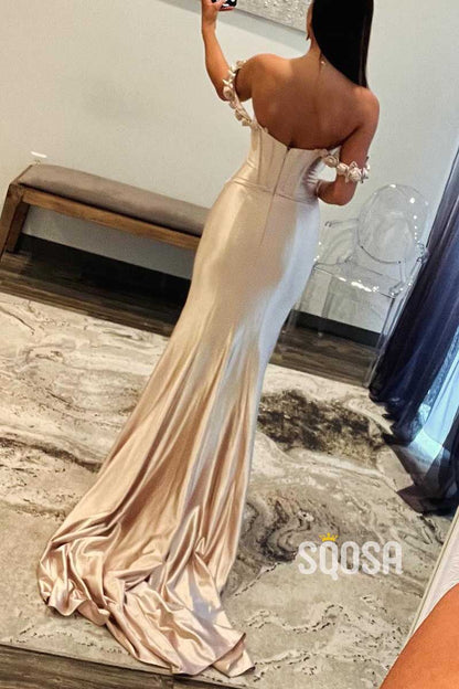 Satin Trumpet Sweetheart Off-Shoulder With Train Party Prom Evening Dress QP3461