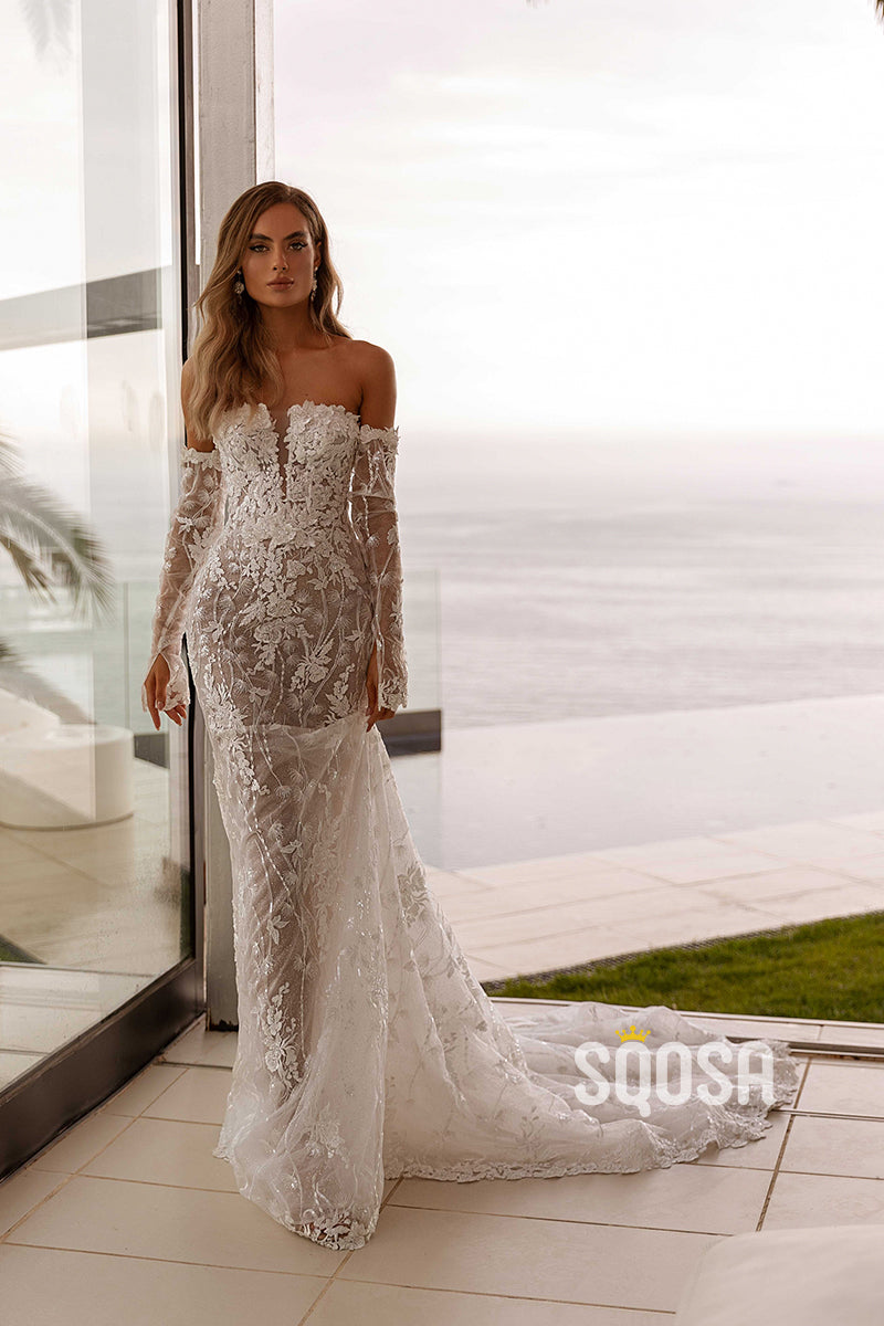 Elegant & Luxurious Strapless Applique Wedding Dress Bridal Gowns With Train QW8077