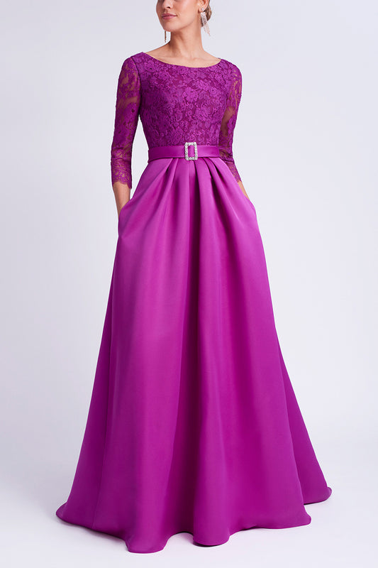 A-Line Scoop 3/4 Sleeves Two Tone With Train Mother of the Bride Dress QM3358