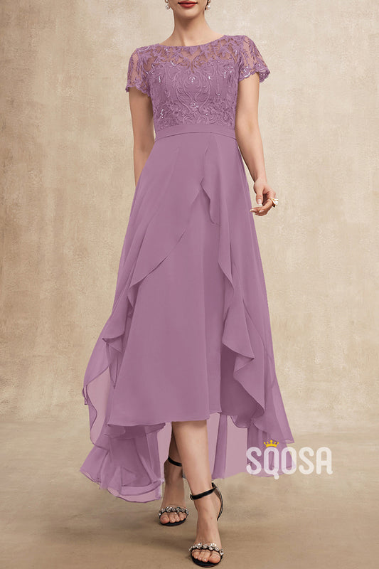 A-Line Applique Scoop Mother of the Bride Dress Elegant Evening Gown QM3252