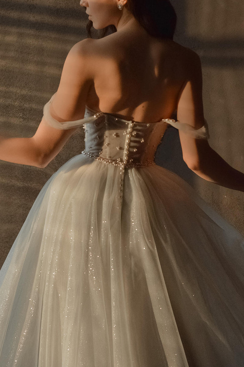 A Line Sweetheart Pearls Princess Wedding Dress QW2636