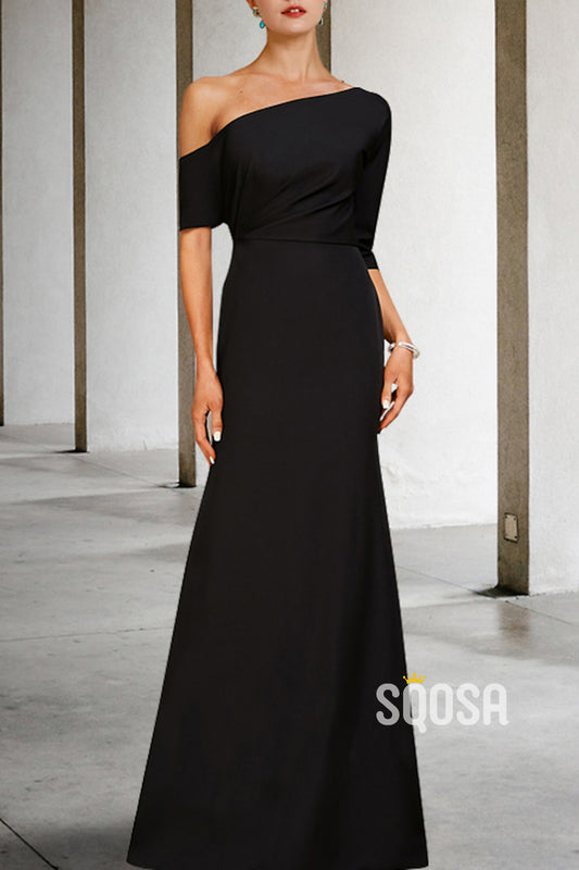 Chic Satin A-Line Asymmetrical Empire Mother of the Bride Dress Elegant Evening Gown HM3280