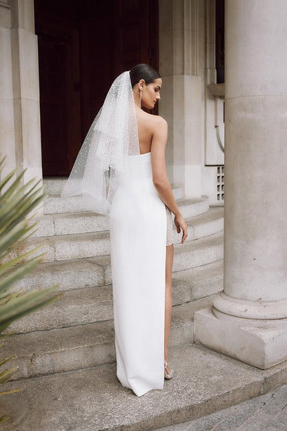 Sheath/Column Strapless Side Slit Boho Wedding Dress Beach Bridal Gown QW2341