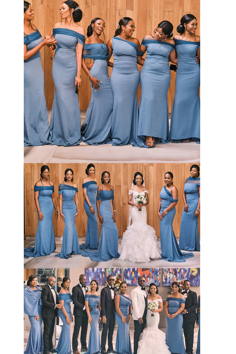 Off Shoulder Detachable Shawl Plus Size African Bridesmaid Dress QB3064