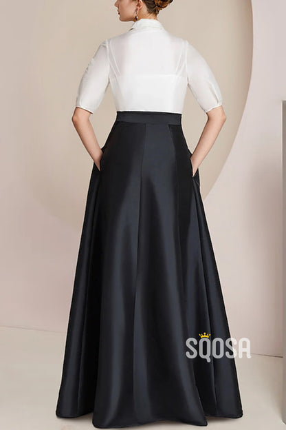 A-Line Empire Two Tone With Pockets Mother of the Bride Dress Elegant Evening Gown HM3278