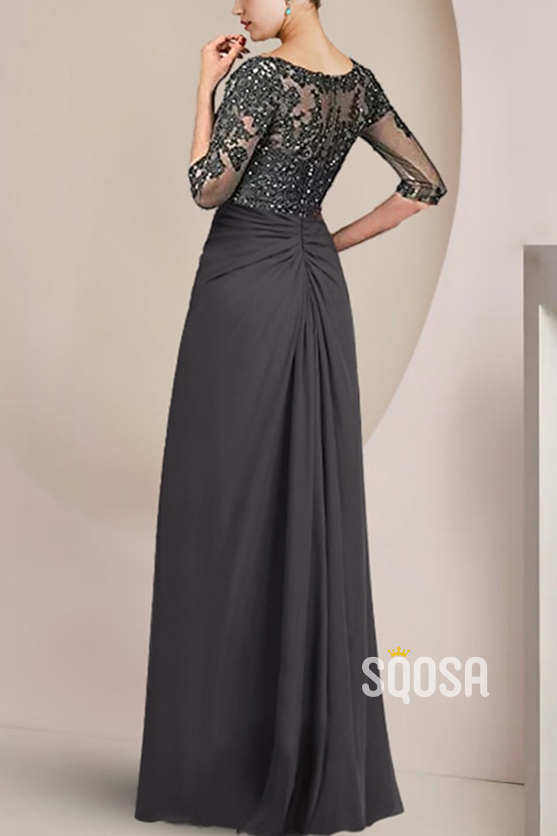 Sheath Sweetheart 3/4 Sleeves Beaded Appliques Mother of the Bride Dress Elegant Evening Gown HM3289