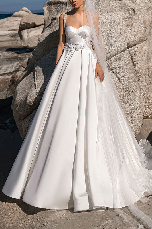 Ball Gown Sweetheart 3D Appliques Satin Wedding Dress QW2199
