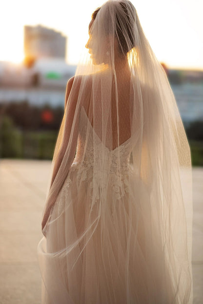 A line Spaghetti Straps Lace Appliques Bohemian Wedding Dress QW2212