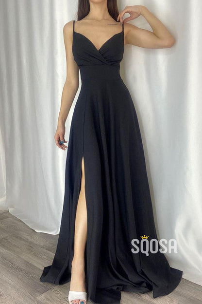 Chic & Modern A-Line V-Neck Spaghetti Straps Long Prom Formal Dress QP2651