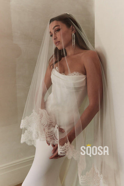 Trumpet/Mermaid Lace Strapless Pleats Wedding Dress Simple Bridal Gowns QW8029