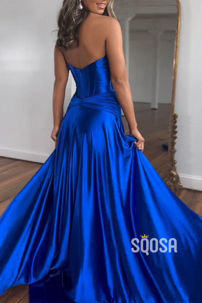A-Line Sweetheart Strapless Illusion Empire With Side Slit Prom Formal Dress QP2949