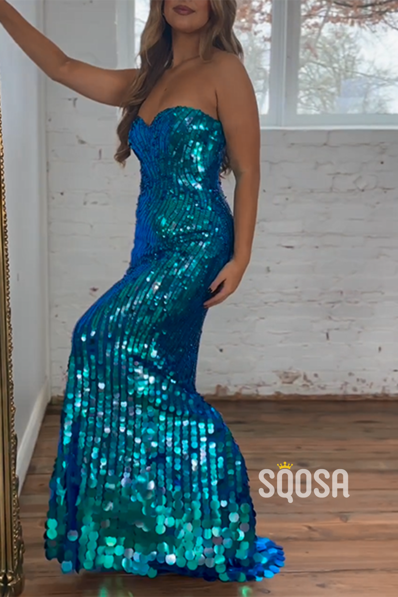Fitted Glitter Sweetheart Strapless Sequined Prom Party Formal Dress QP2910