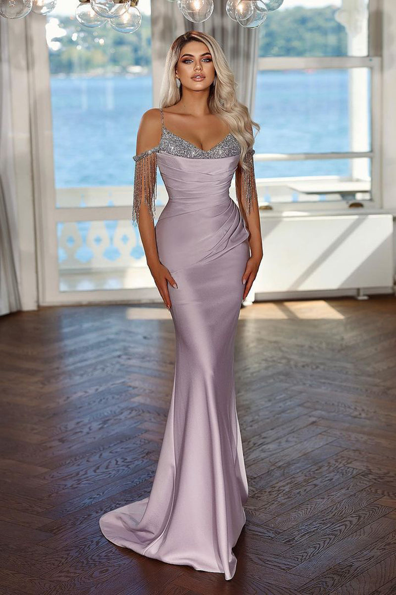 Sexy V neck Beads Straps Mermaid Long Formal Evening Dresses QP0994