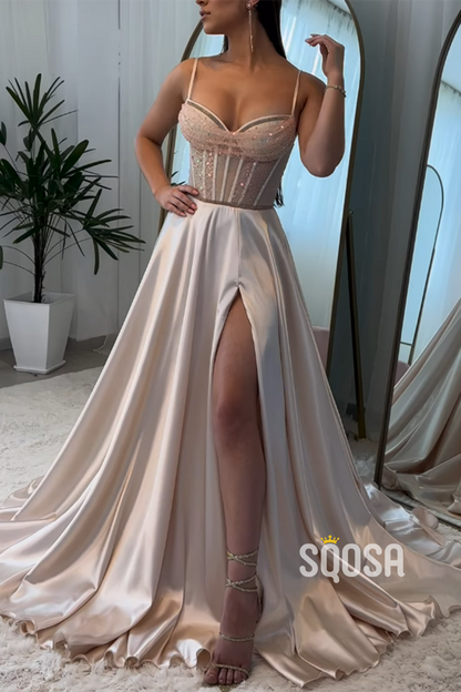 A-Line Sweetheart Illusion Empire With Side Slit Party Prom Evening Dress QP3427