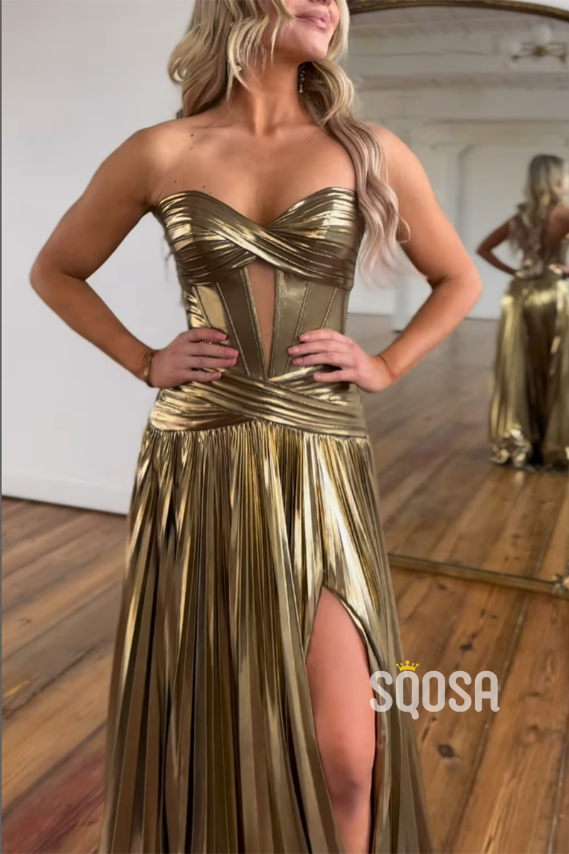 Sweetheart Strapless Sleeveless Empire With Side Slit Party Prom Evening Dress QP3378