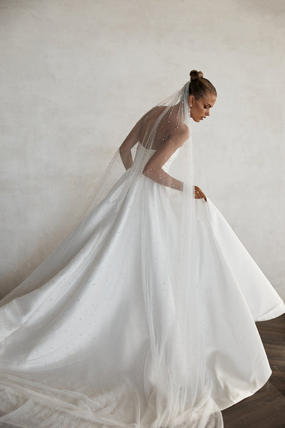 A line V Neck Side Slit Satin Simple Wedding Dress Bridal Gown QW0902