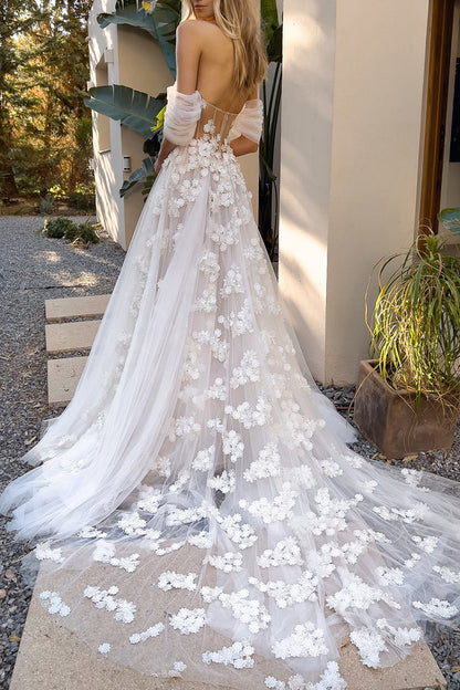 A Line Sweetheart Lace Appliques Bohemian Wedding Dress QW0919
