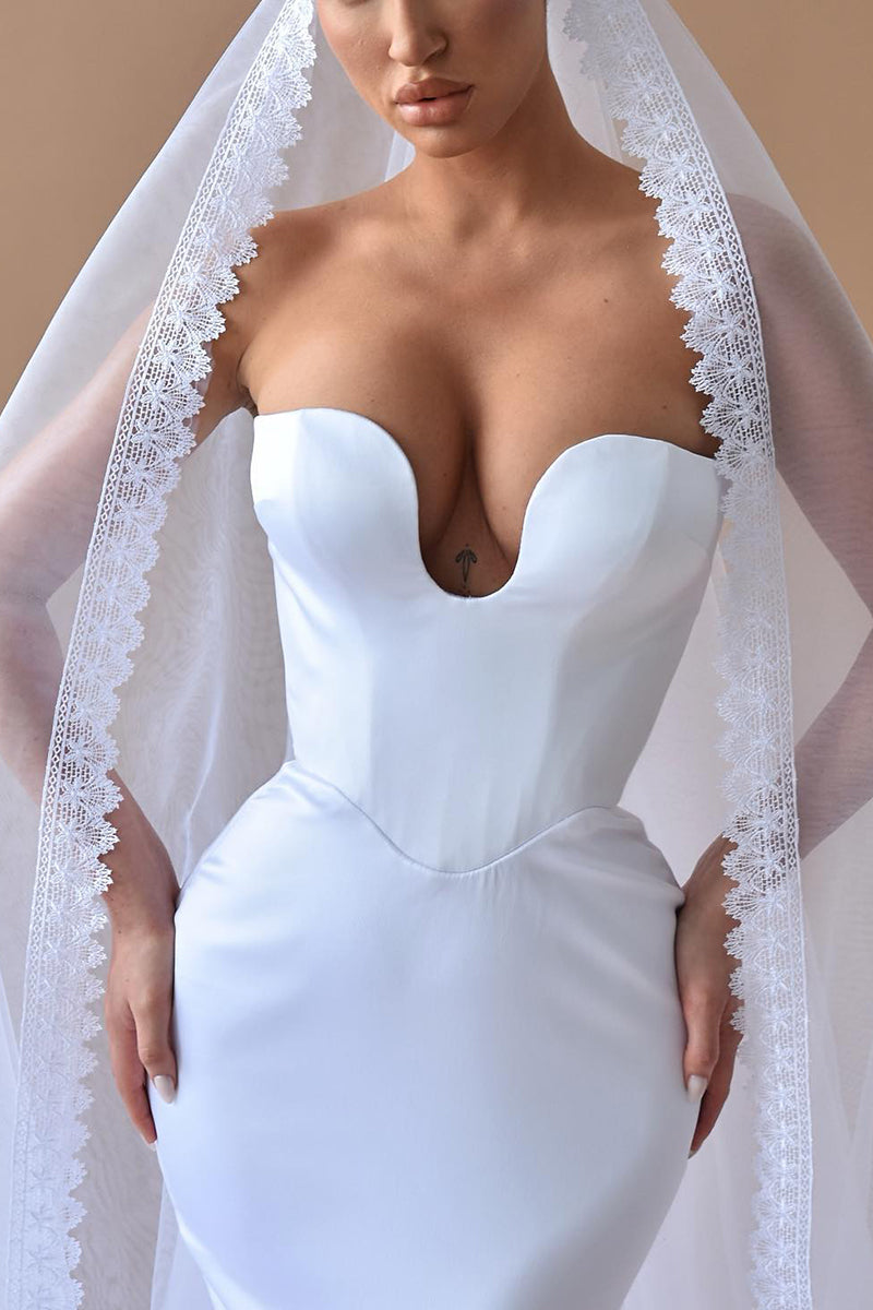 Sexy V neck Satin Mermaid Wedding Dress Bridal Gown QW0920
