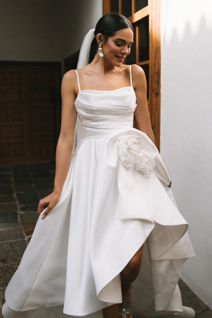 Spaghetti Straps Little White Beach Wedding Dress Summer Bridal Gowns QW2605