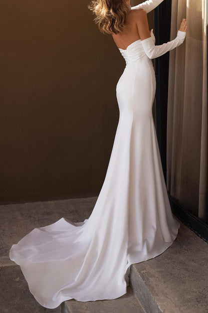 Mermaid/Trumpet Wedding Dress Strapless Pleats Boho Bridal Gown with Slit QW2609