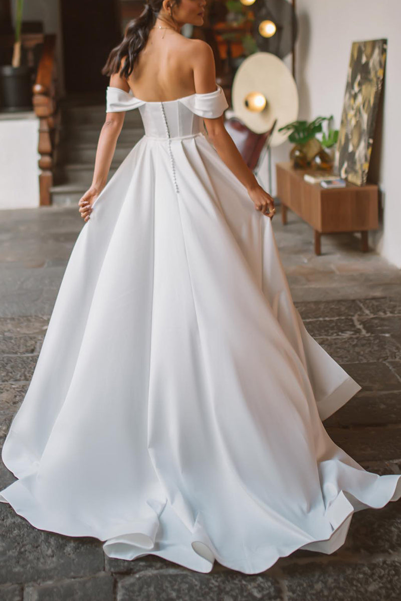 Mermaid/Trumpet Sweetheart Pleats Wedding Dress with Slit Boho Bridal Gowns QW2610