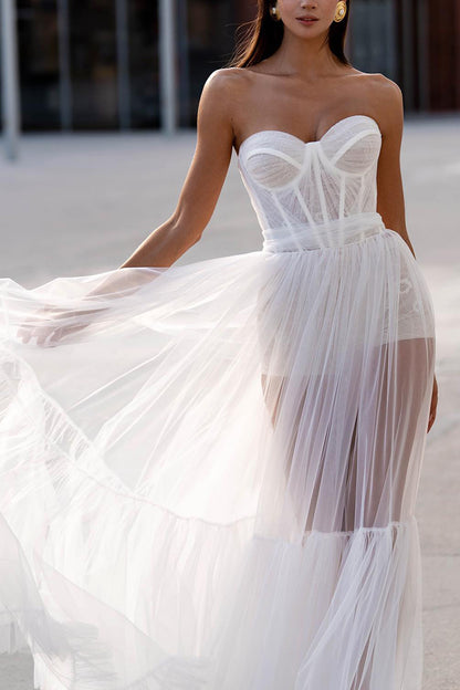A Line Sweetheart Illusion Boho Wedding Dress Summer Bridal Gowns QW2619
