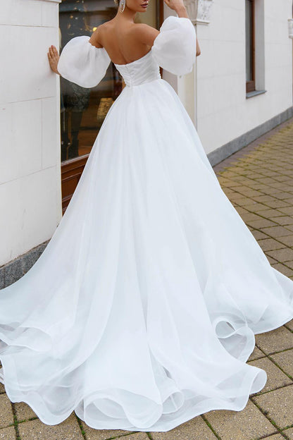 A Line Sweetheart White Hall Casual Wedding Dress Simple Bridal Gowns QW2664