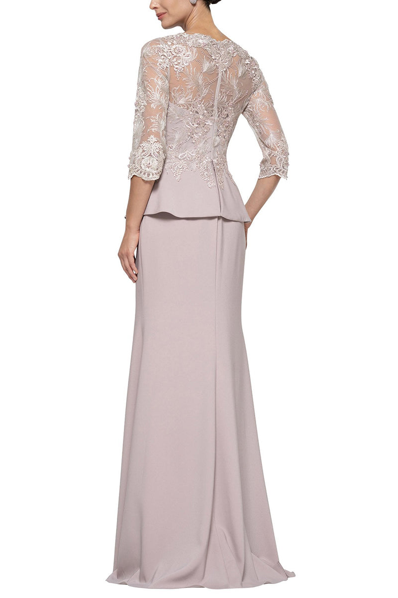 Sheath V-Neck Lace Appliques 3/4 Sleeves Elegant Mother of the Bride Dress QM3167