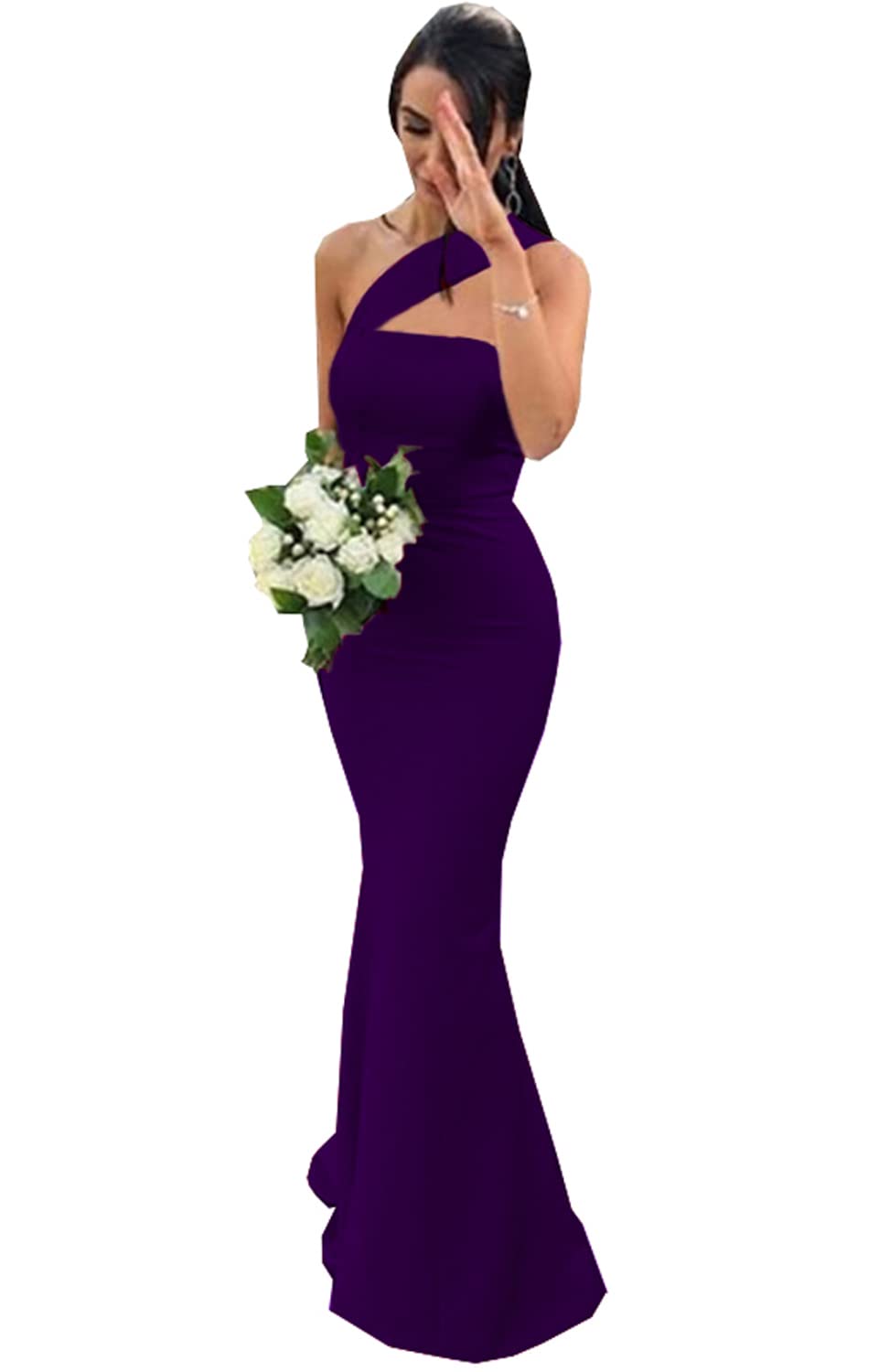 Unique One Shoulder Lavender Long Bridesmaid Dress QB3127