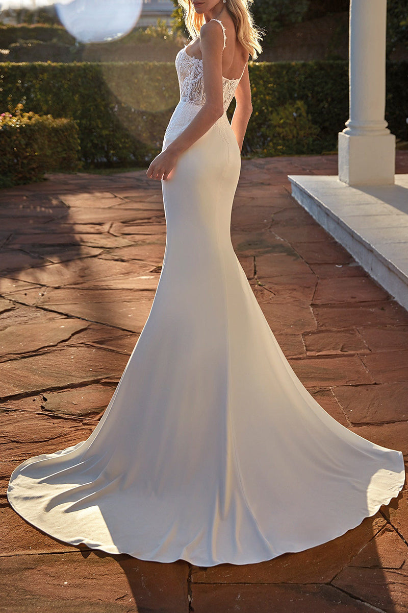 Illusion Scoop Lace Appliques Mermaid Wedding Dress QW2113